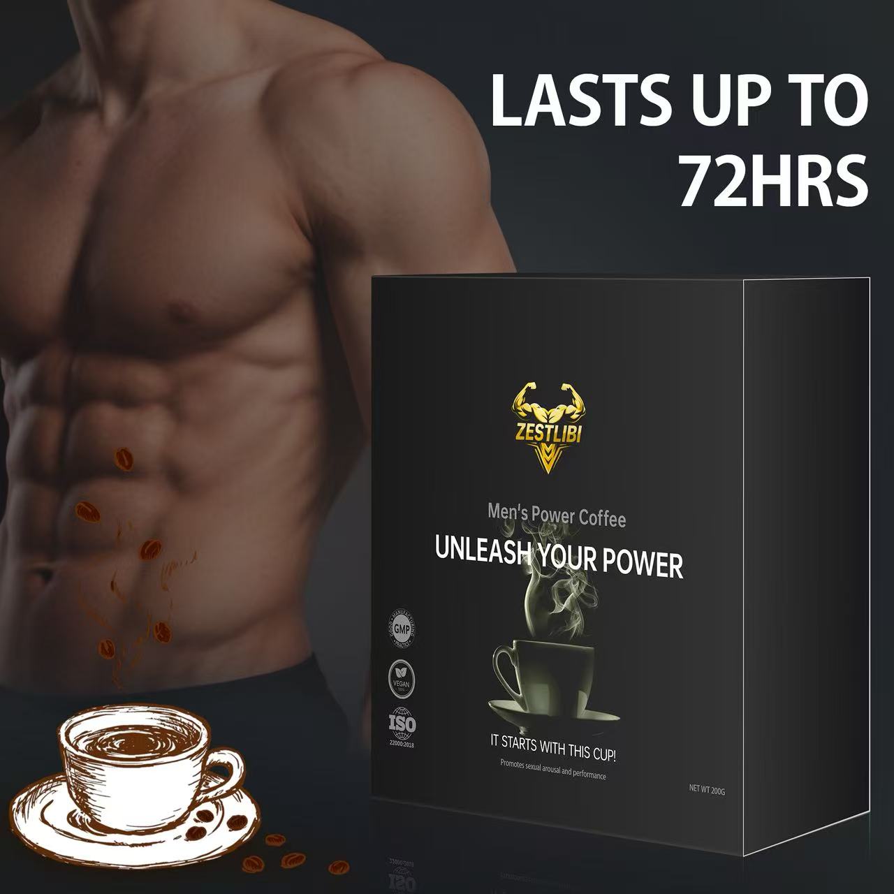 Coffee Powder Natural Ingredients Crafted for Men's Energy, Stamina & Intimacy （10 Bag / Box）