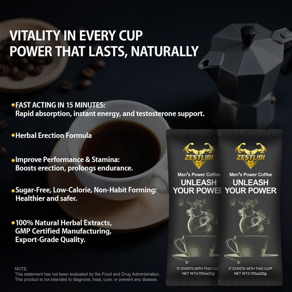 Coffee Powder Natural Ingredients Crafted for Men's Energy, Stamina & Intimacy (2 Bag / Box)